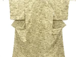 リサイクル　ヱ霞に草花・蝶模様小紋着物